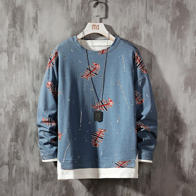 

Toponeto Mens New Style Fashion Printed Fake Two Long Sleeve Guards Large-Size Garment