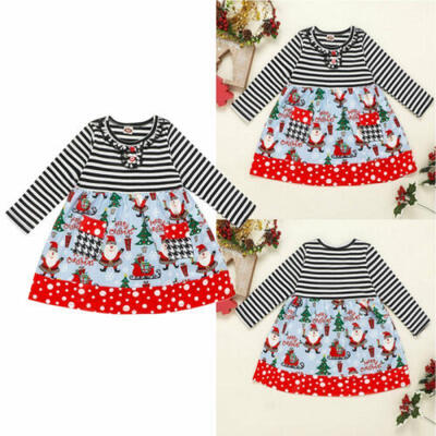 

AU Infant Baby Girls Kids Christmas Dress Striped Xmas Santa Claus Clothes Skirt