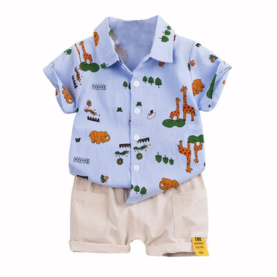 

761Summer Children Baby Boys Casual Short Sleeve Cartoon Animal Print T-shirt TopsShorts Set
