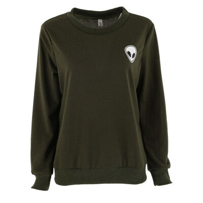 

Spring Autumn Women Alien Print Pullover Sweatshirt Long Sleeve Hoodie Tops Blouse