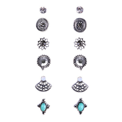

Fashion Women 6 Pairs Sets of Retro Turquoise Shell Variety of Earrings Set Combination Jewelry