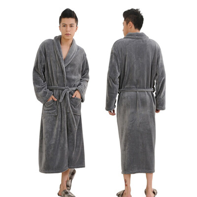 

Women Men Flannel Bath Robes Thicken Warm Plush Sleepwear 2018 Autumn Winter Solid Couple Bathrobe Female Robe Nightgown -2XL