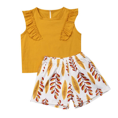 

2PcsSet Summer Baby Girls Casual Sleeveless Vest TopsFloral Pattern Shorts Costume Set