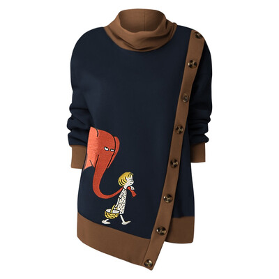 

Tailored Fashion Women Plus Size Button Splice Print Long Sleeve O-Neck Sweatshirt