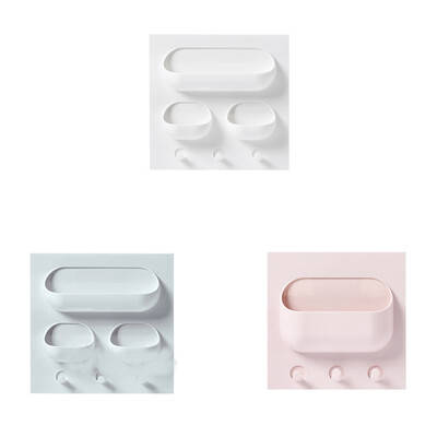 

Plastic Adhesive Wall Hanging Rack Punch-Free Sticky Storage Organiser for Bathroom Kitchen 3 Holes
