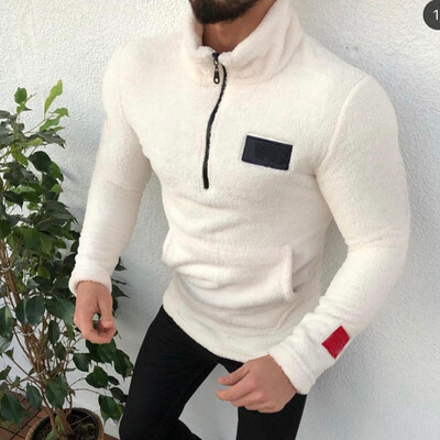 

Toponeto Mens New Style Zipper Pure-Colour Sanitary Clothes Fleece Pullover Blouse