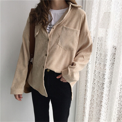 

Gobestart Women Corduroy Jacket Top Shirt Coat Casual Vintage Loose Coat