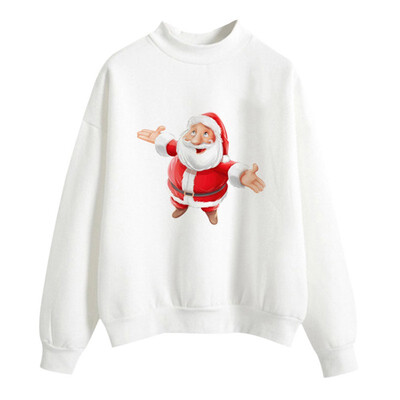 

Halloween Women Brushed Sweatshirt Autumn Winter Long-sleeved Santa Claus Christmas Tree Print Sweatshirt Happy Halloween
