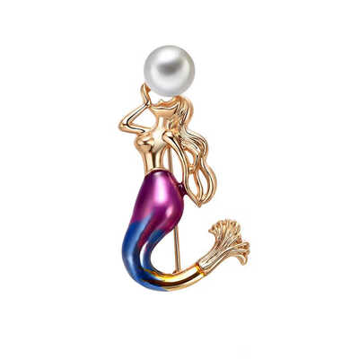 

Sweet Girlish Pearls Fish Tail Girl Brooches Pins Breastpin Jewelry Girl Femme Accessories