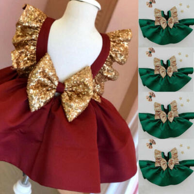 

Baby Girl Kid Sequins Bowknot Ruffle Dress Wedding Party Pageant Princess Dress