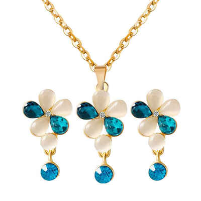 

Korean Style Women Flower Pendant Colorful Crystal Rhinestone Earrings Necklace Kit Lady Gift Jewelry Set