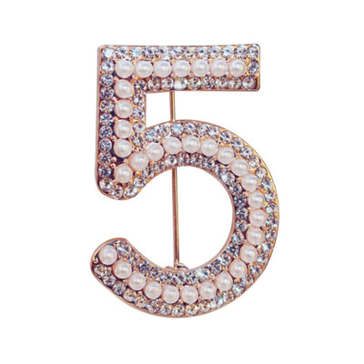 

New Creative Number 5 Pattern Brooches Rhinestone Pearl Crystal Elegant Pins Brooch Women Fashion Charm Accessories Jewelry