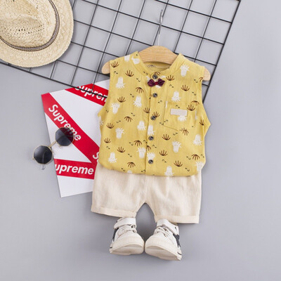 

2PcsSet Summer Children Baby Boys Casual Sleeveless Floral Print Vest TopsShorts Suits Costume Set