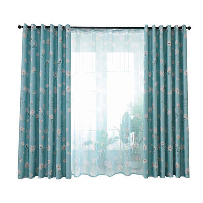 

2pcs Small Daisy Printed Semi Sheer Curtains Flower Window Gauze Living Room Bedroom Window Shading Drape