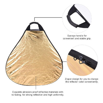 

Andoer 30"76cm Portable Handheld Triangle Collapsible 5in1 Multi Reflector with GoldSliverWhiteBlackTranslucent Colors for Ph