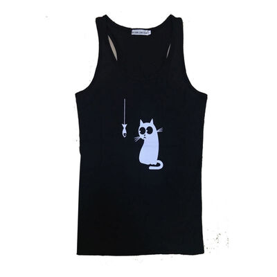 

19 FASHION NEW Women summer sexy round collar sleeveless cat print t shirt vest t shirt tank top slim fit casual vest