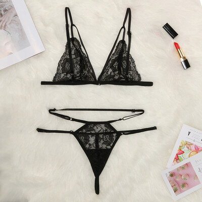 

Gobestart New Womens Lace Hollow Openwork Sexy Perspective Two-piece Set
