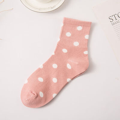 

1 Pairs Women Socks Solid Color Cotton Female Middle Tube Loose Retro Casual Style Polka Dot Harajuku Ankle Socks