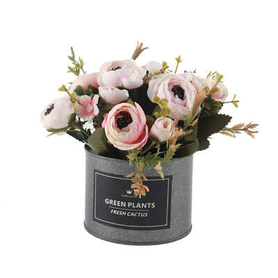 

Artificial Flowers Potted Delicate Silk Hand Made Bud With Iron Flower Pot Silk Artificial Flowers For Wedding Home Decoration