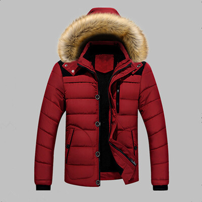 

Mens Winter Hood Coat Padded Jacket Thicken Fur Collar Outdoor Warm Overcoat