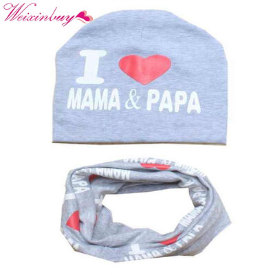 

Baby Hat Set I Love Mama Papa Print Cotton Cap Winter Hats Newborn Children Scarf Collar Boys Beanie Kids Cap