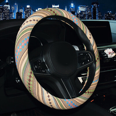

1x 38cm Car Auto Steering Wheel Cover Case Ethnic Style Old Coarse Linen Parts