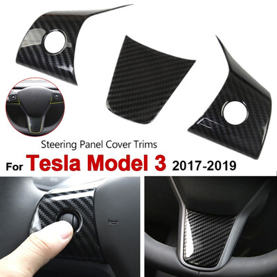 

Replacement For Tesla Model 3 3pcsset Steering Wheel Decorative Sticker Carbon Fiber Trim Cover Decor