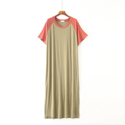 

Women Patchwork Nightdress Loose Short-sleeved Dress Modal Nightgowns Ladies Pajamas