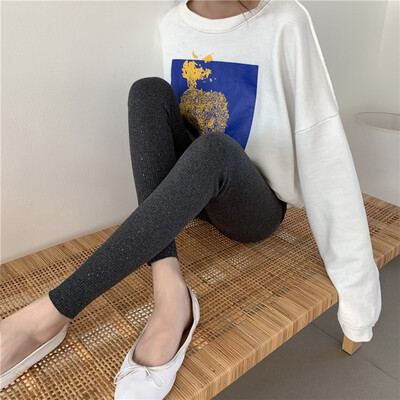

Winter Women Tight-fitting Slim Trousers High Waist Elastic Casual Solid Color Shinny Knitted Female Autumn Winter Pencil Pants