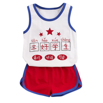 

Summer Baby Boys Sleeveless Chinese Character Print Tops Blouse VestShorts Children Casual Outfits Sets