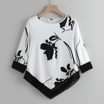 

Tailored Fashion Women Casual V-Neck Print Blouse Long Sleeve Irregular Loose Tops