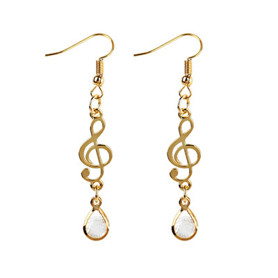 

Women Jewelry Gold Plated Clear Crystal Paved Music Note Opal Drop Earrings