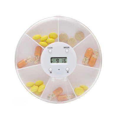 

Round Weekly 7-Day Pill Container Alert Rotation Dispenser Vitamins Storage Box with Timer