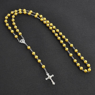 

Long Christian Necklace Imitation Pearl Cross Rosary