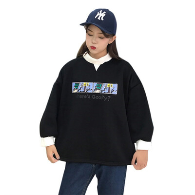 

Women Print Plus Velvet Thickening Sweatshirts Round Collar Long Sleeved Casual Loose Hoodies Autumn Winter Fashion Pullovers