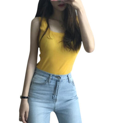 

Vintage Chic Knit Vest Women Summer Sleeveless Korean Square Collar T-shirt