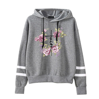 

Women Casual Stripe Long Sleeve Hoodie Pullovers Hoody Floral Faith Letter Printed Hooded Hoody Sweatshirt Tops