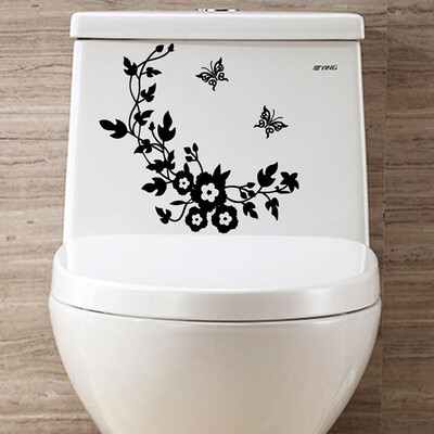 

Gobestart Flower Toilet Seat Wall Sticker Bathroom Decoration Decals Decor Butterfly Black