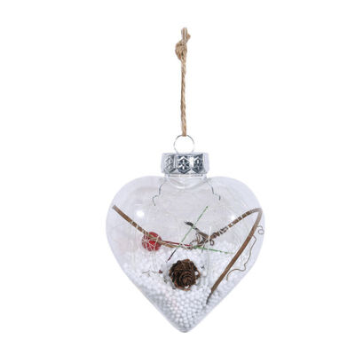 

Heart-Shaped Clear Plastic Christmas Ball Ornaments With Artificial Snow And Berries For Party Holiday Christmas Decoration