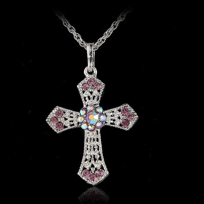 

2019 New Women Ladies Fashion CROSS Rhinestone Crystal Pendant Sweater Chain Necklace Women Gift
