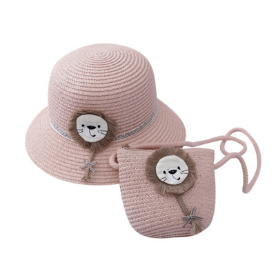 

2Pcs Baby Children Beach Bucket Breathable Caps Straw Sun HatShoulder Handbag Beach Wear Hat 4-8 Years
