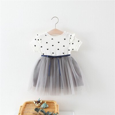 

Summer Baby Children Dresses Kids Girl Solid Color Love Print Short Sleeve Cotton Dress Infant Kid Princess Dress