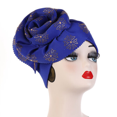 

Women Floral Ruffle Turban Head Wrap Hot Drilling Flower Chemo Cap Hijab Head Scarf Hair Accessories