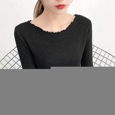 

2019 Lady Softy Durable Sweate Knitted o-neck Korean Slim Basic White Black Pullovers Autumn Long Sleeve Jumper Pull Femme