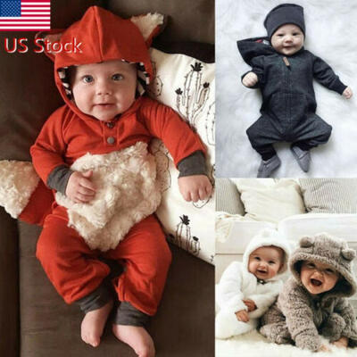 

Kids Baby Boy Warm Infant Romper Jumpsuit Bodysuit Hooded Clothes Sweater Outfit