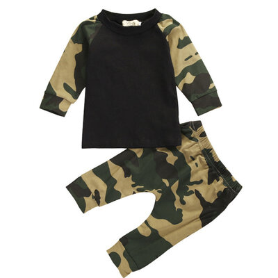 

Spring Camouflage Newborn Boys Long Sleeve Patchwork Tops Long Pants Outfits Set Baby Clothes