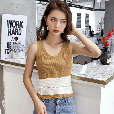 

Crop Tops Women 2018 Sexy Knitted Tank Tops Summer Camisole Women Patchwork Fitness T shirt