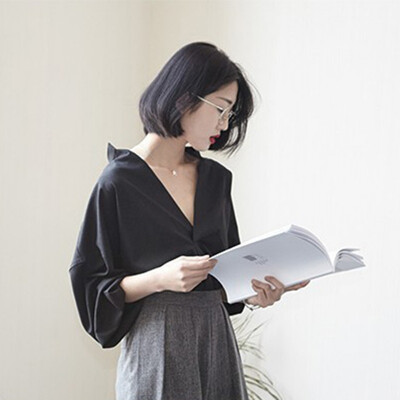 

New Spring Summer V-neck Solid Loose Casual Shirts Women 2017 Long Puff Sleeve Blouse Black White Womens Tops&Blouses W13