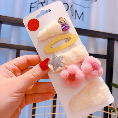 

Baby Children Clips 3-12T New Autumn Winter Candy Color Plush Princess Cartoon Imitation Flower Hair Duckbill Clips 5 Pieces