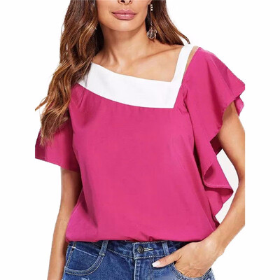 

Womens Blouse Color Block Short Sleeve Casual Top shirts